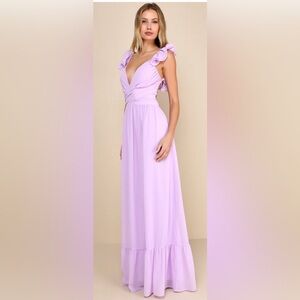 Lulu’s Soiree Celebration Ruffled Lace-Up Maxi Dress